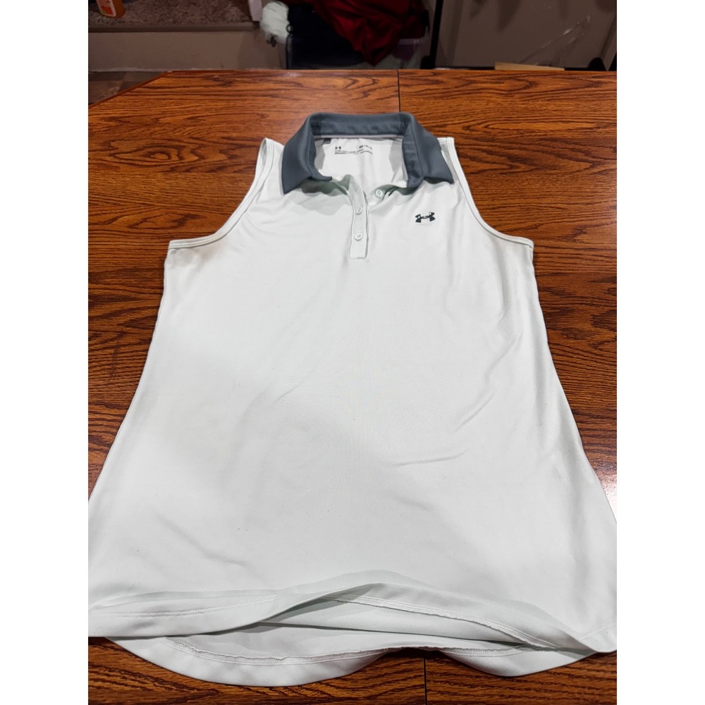 Under Armour Womens HeatGear Sleeveless Polo Shirt Mint Green Grey Collar Medium